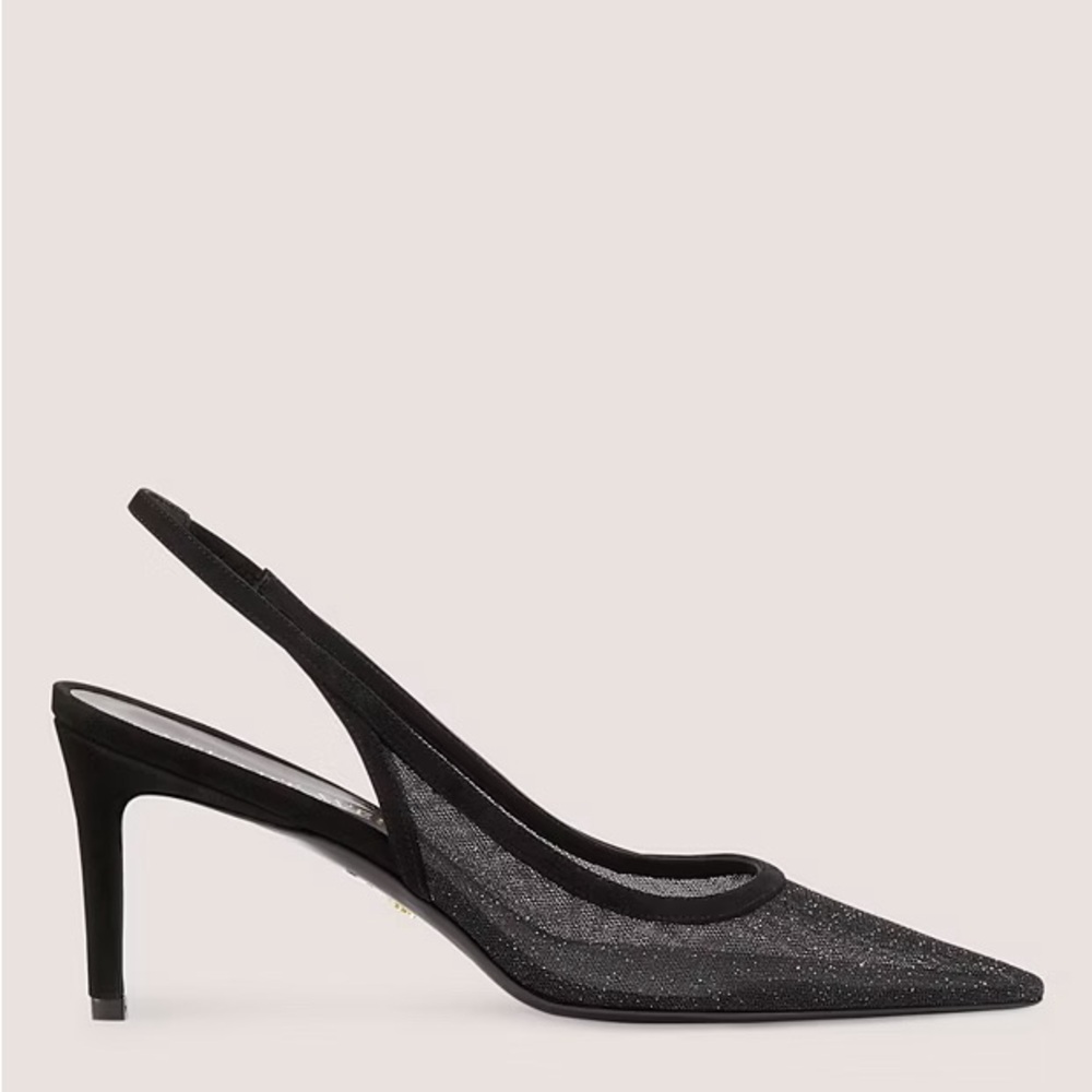 Stuart Weitzman STUART 75 SLINGBACK PUMP in Sparkle Mesh and Black Suede
